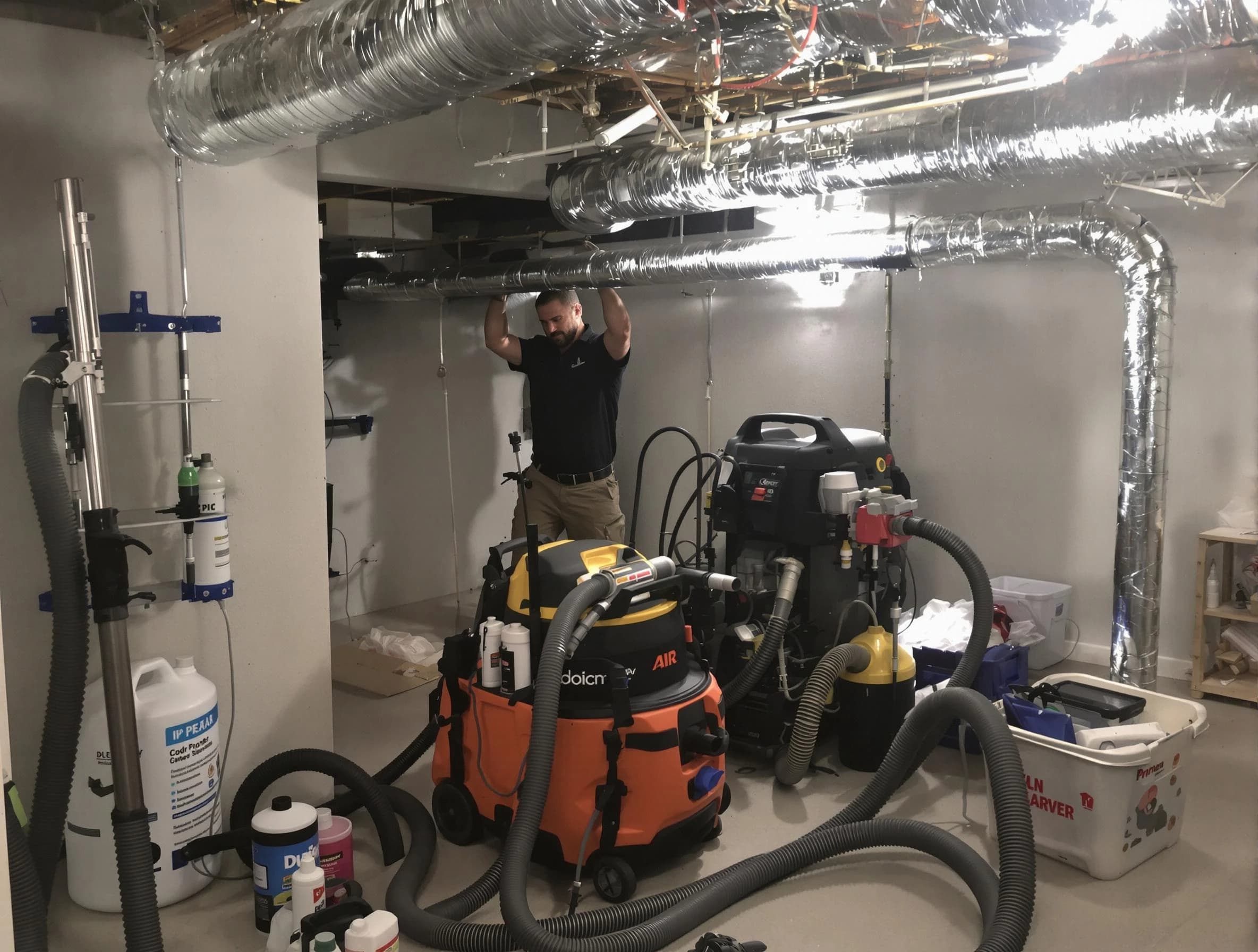 Acworth Air Duct Cleaning specialist performing professional mold removal from air ducts using safety equipment in Acworth