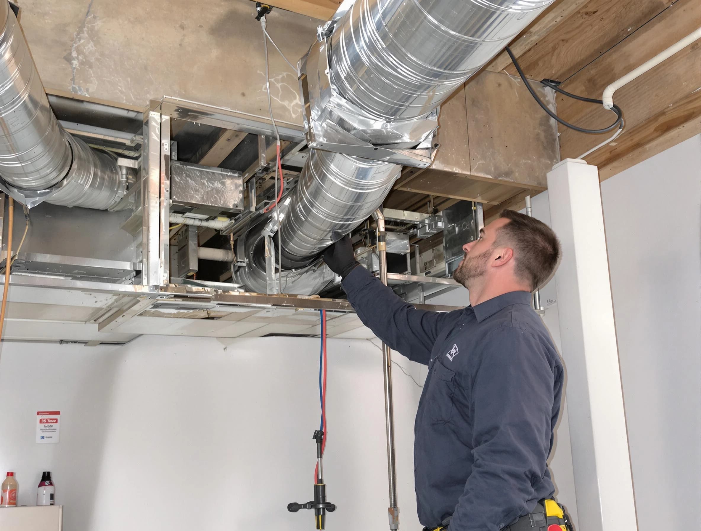 Acworth Air Duct Cleaning technician performing professional air duct repair using specialized tools in Acworth
