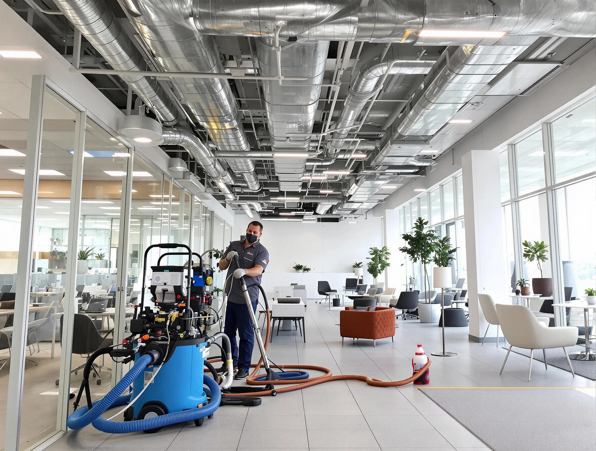 Acworth Air Duct Cleaning team conducting comprehensive commercial duct cleaning at a business location in Acworth